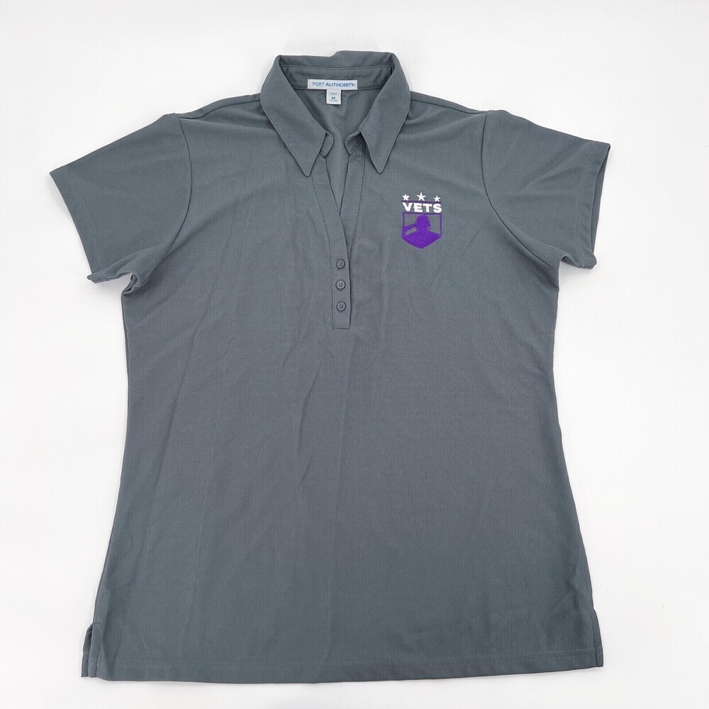 Military Veterans Shirt Womens Medium Gray Polo Pullover Vets Short Sleeve